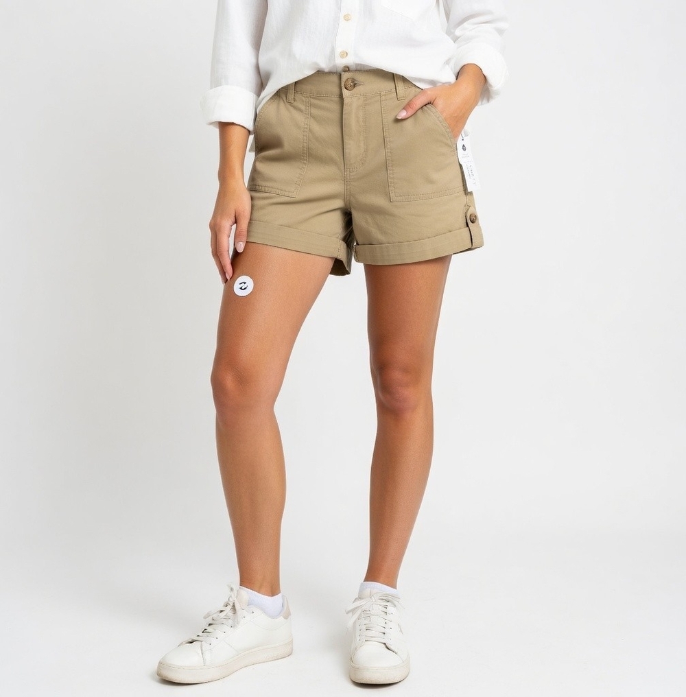 SANCTUARY Switchback Rolled Shorts Size 28 Tan High Rise Cotton Bermuda NWT